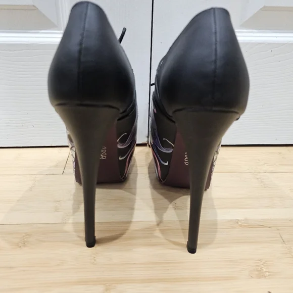 RARE IRON FIST Black Punk Goth Skull Floral Platform Lace Up High Heel Shoes 9 - Picture 3 of 14